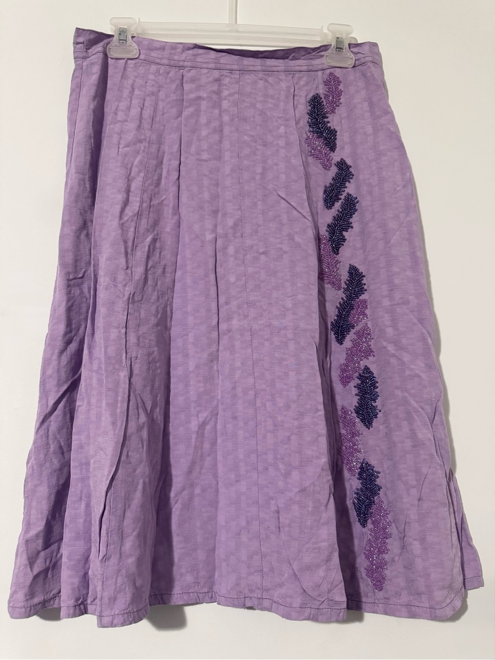 Vintage White Rice Purple Skirt w/ Beaded Feathers